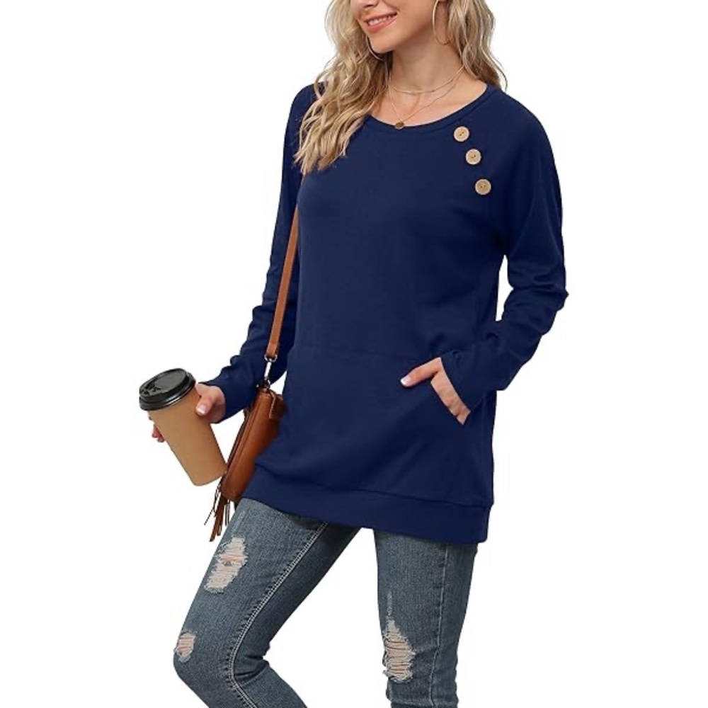 Womens Casual Long Sleeve Tunic Tops Navy Tshirt Blouses. Size Medium.